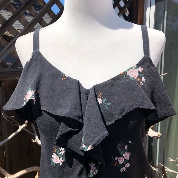 A.L.C. Silk Floral Black Spaghetti Strap Tank Top - Picture 3 of 12